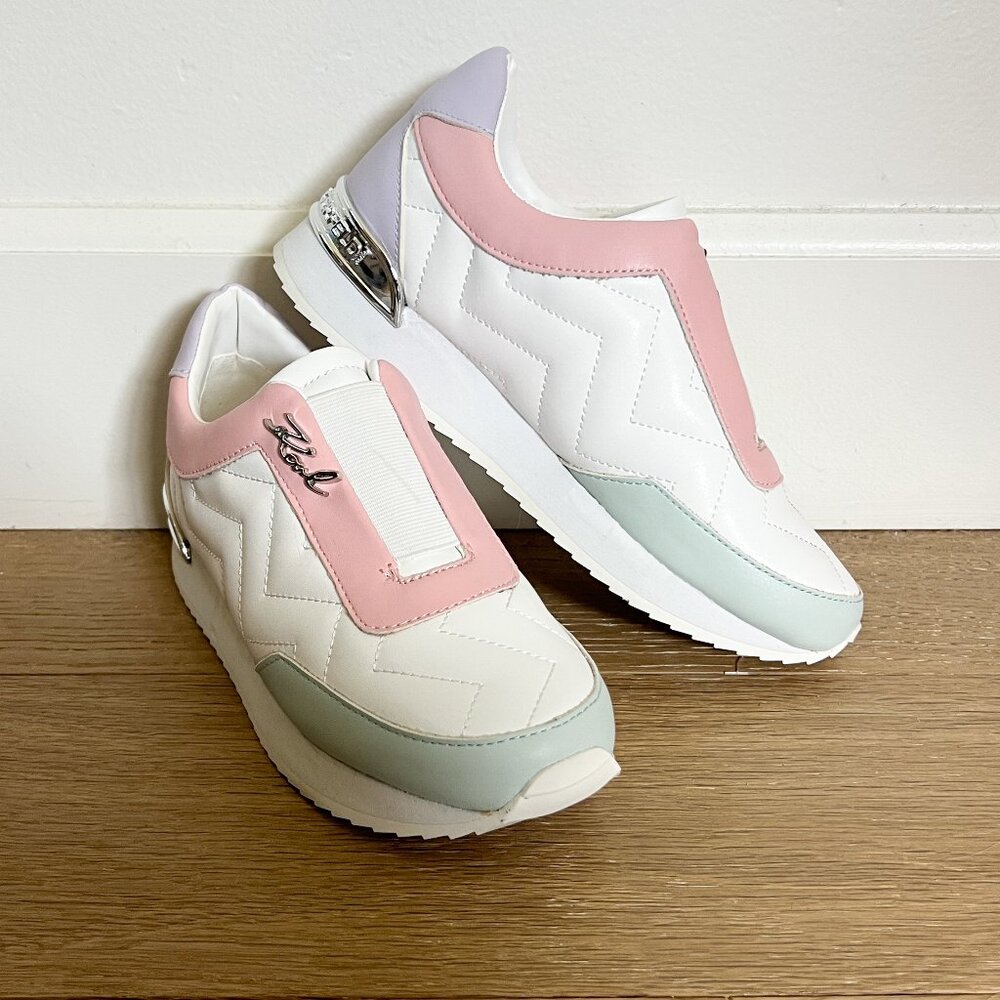 Karl Lagerfeld White Pink Mint Lavender Leather Sneakers